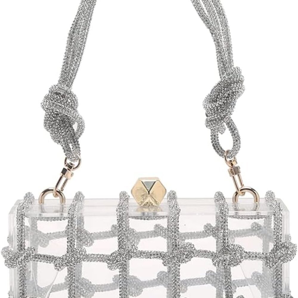 Clear Acrylic Clutch Sparkle Rhinestone Evening Bag Glitter Crystal-Embellished